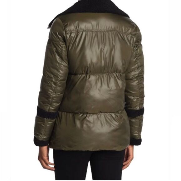 French Connection Puffer Jacket Coat Women's sz Medium Green/Black Faux Fur - Picture 4 of 16